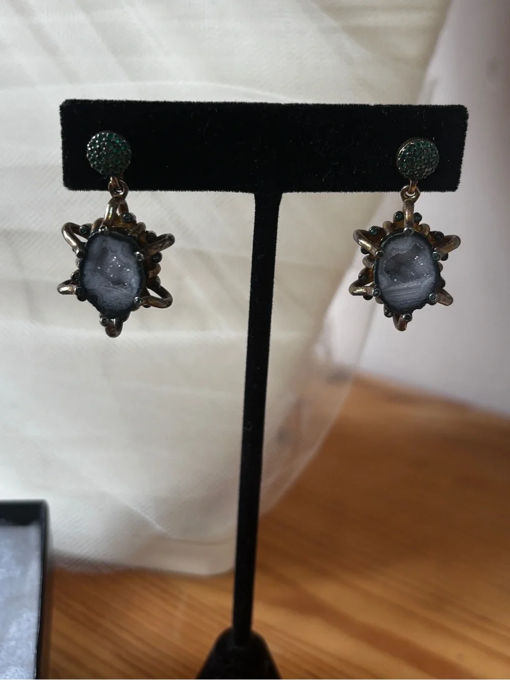 Handcrafted Sterling Green and Gold Druzy Earrings - Women Jewelry